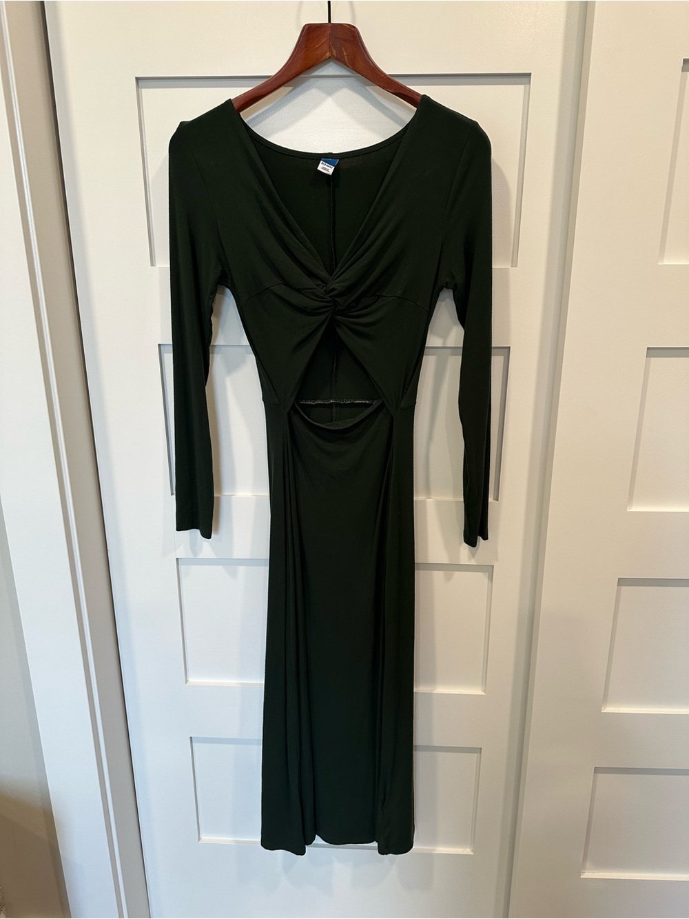 Long Sleeve Dark Green Twist-Front Cutout Dress